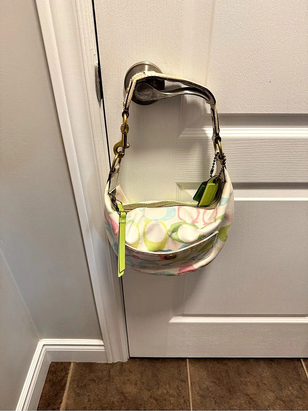 Y2K Coach Hamptons Pastel Signature Small Hobo Bag White & Green